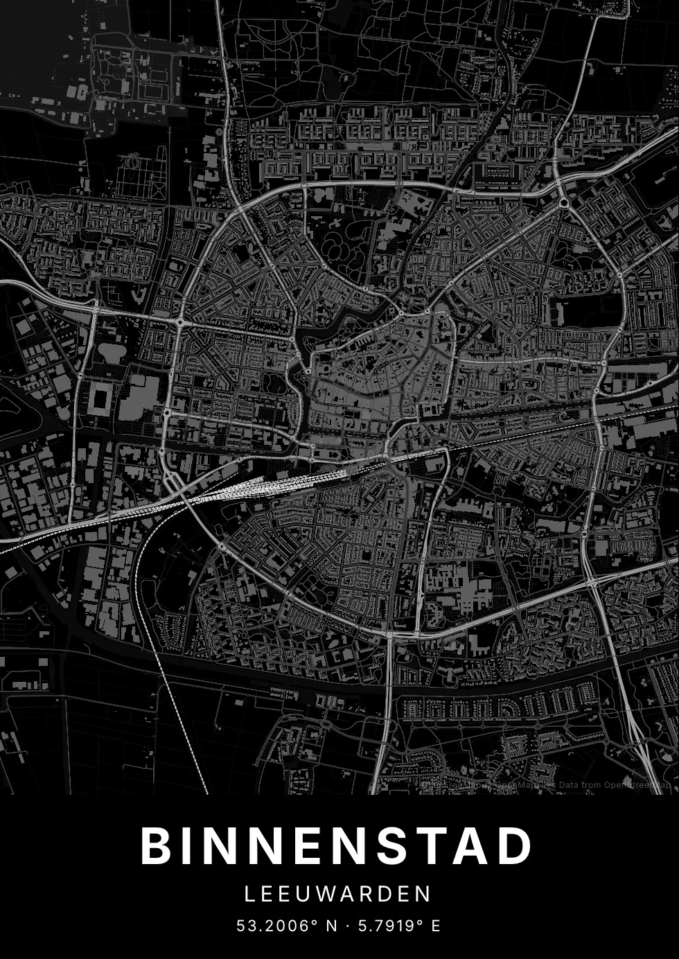 Kaartposter van Leeuwarden