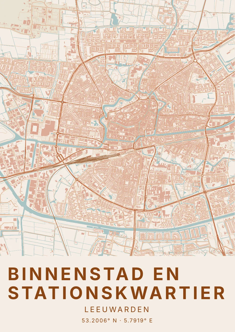Kaartposter van Leeuwarden