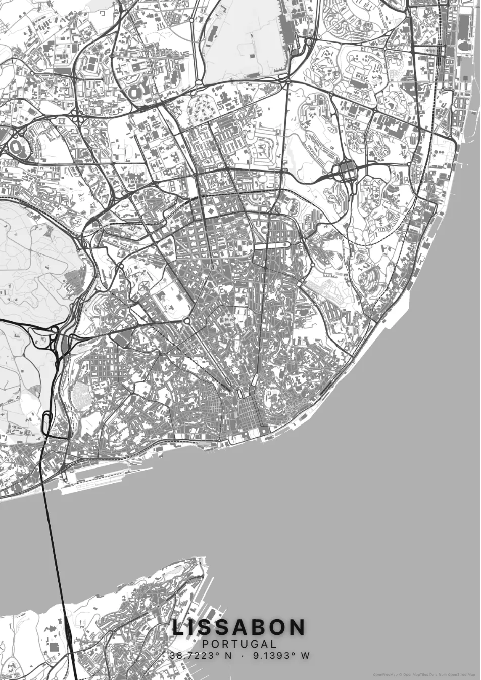 Kaartposter Lissabon in Helder stijl