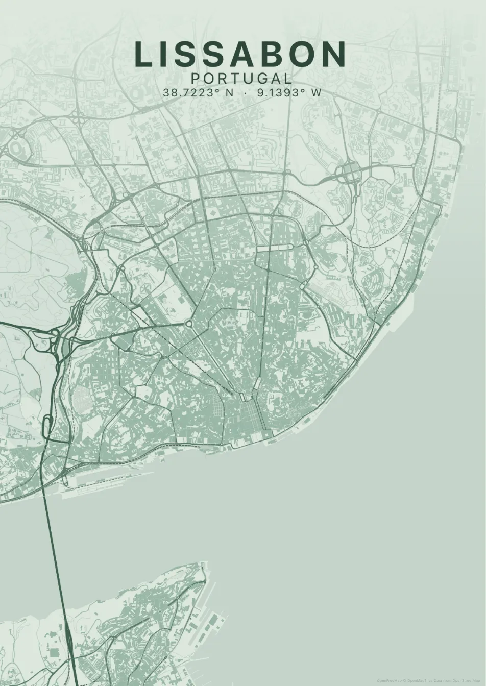 Kaartposter Lissabon in Salie stijl