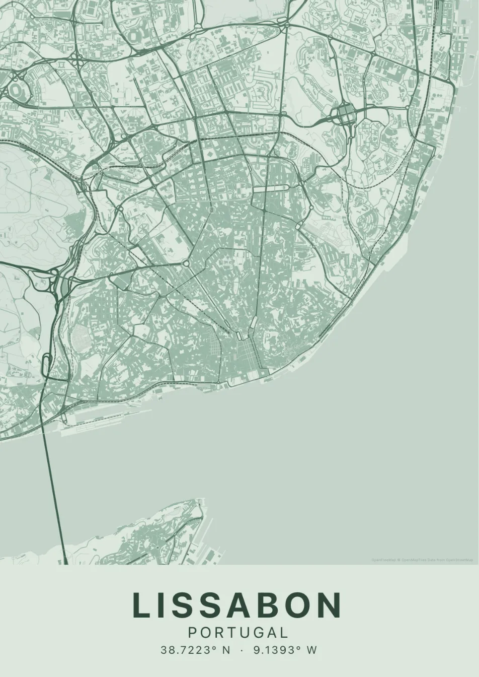 Kaartposter Lissabon in Salie stijl