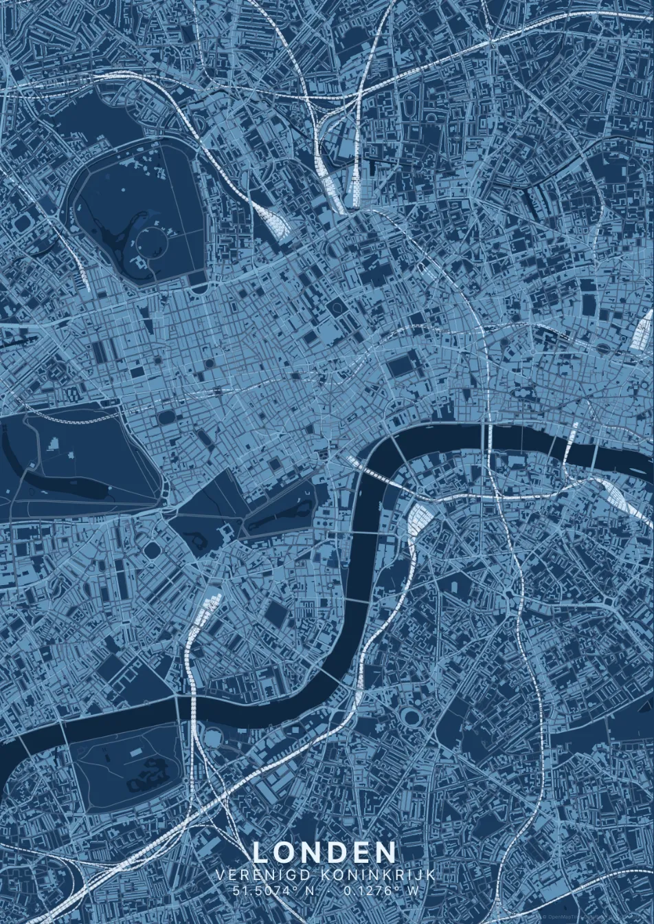 Kaartposter Londen in Blauwdruk stijl