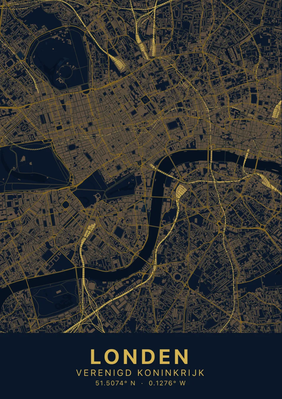 Kaartposter Londen in Nachtblauw stijl