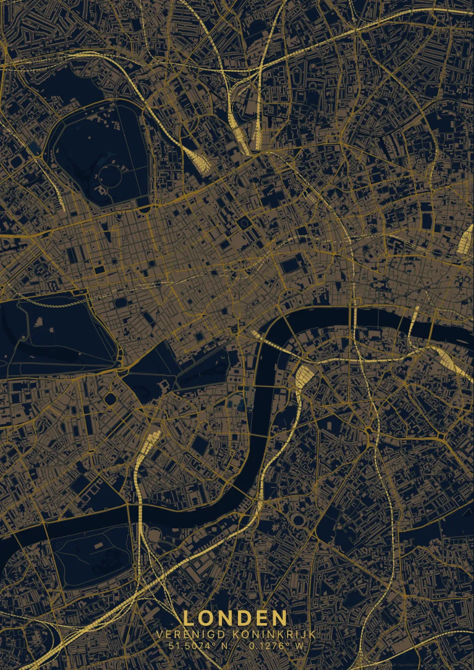 Kaartposter Londen in Nachtblauw stijl