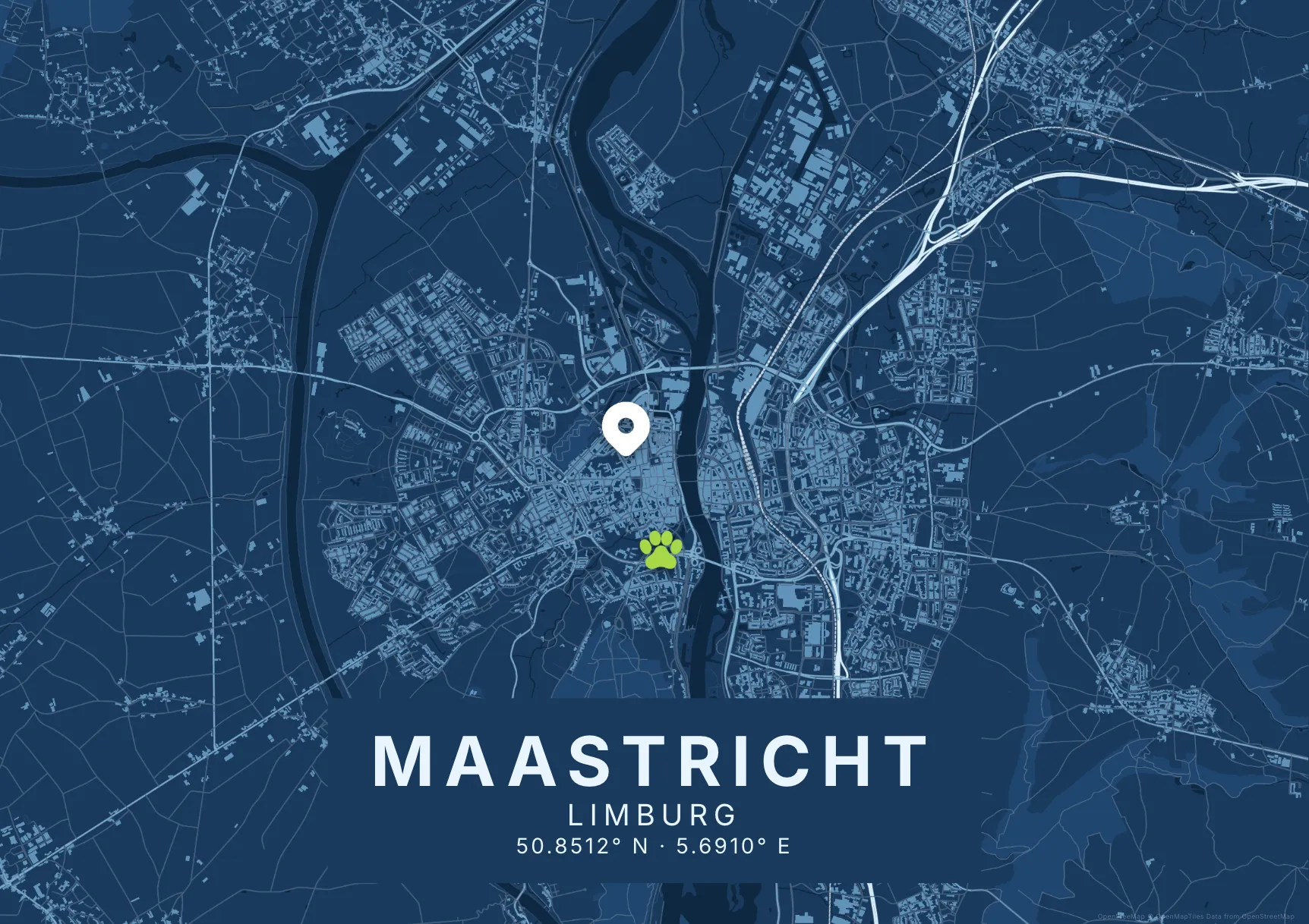 Kaartposter Maastricht in Blauwdruk stijl