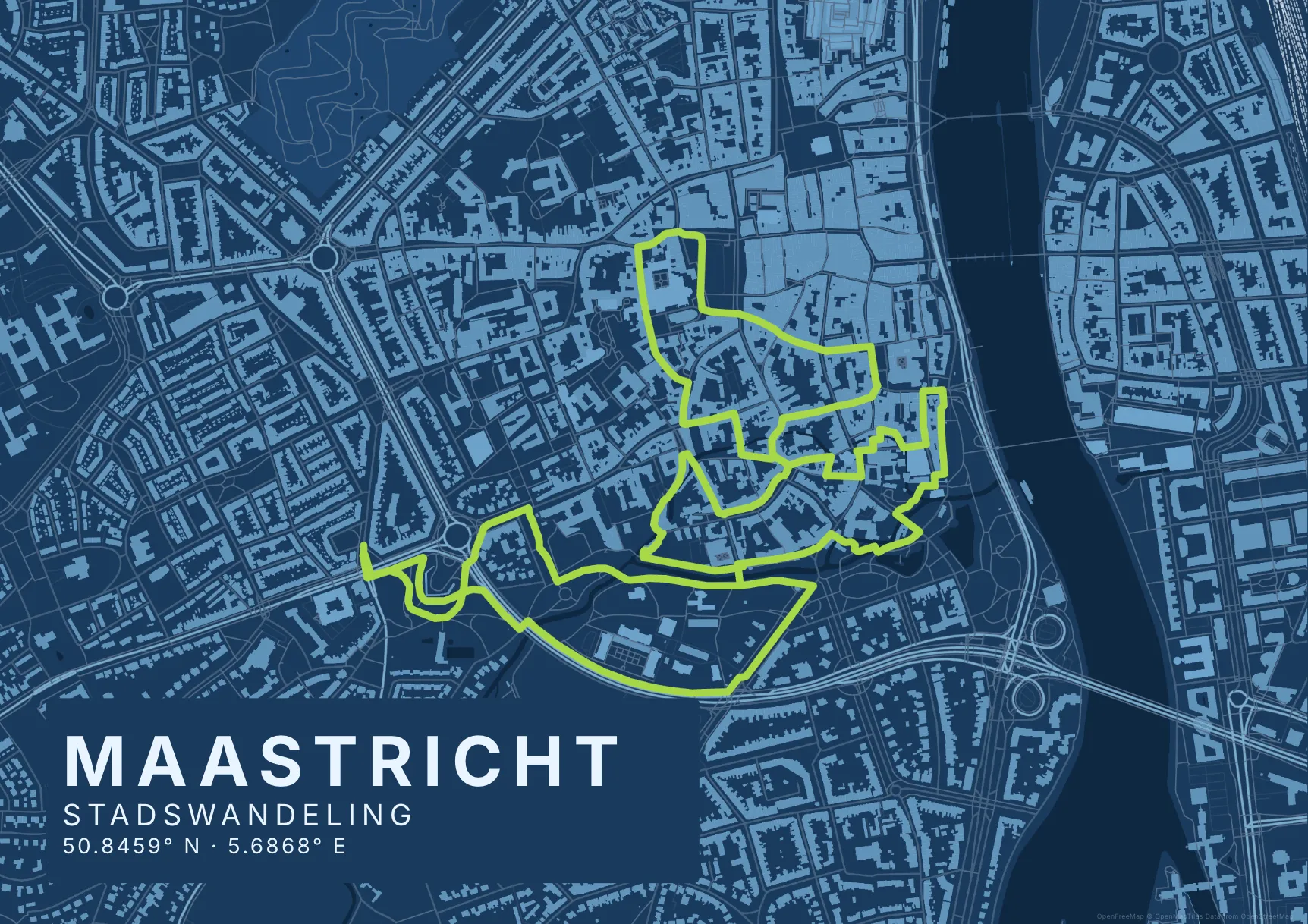 Kaartposter Maastricht in Blauwdruk stijl