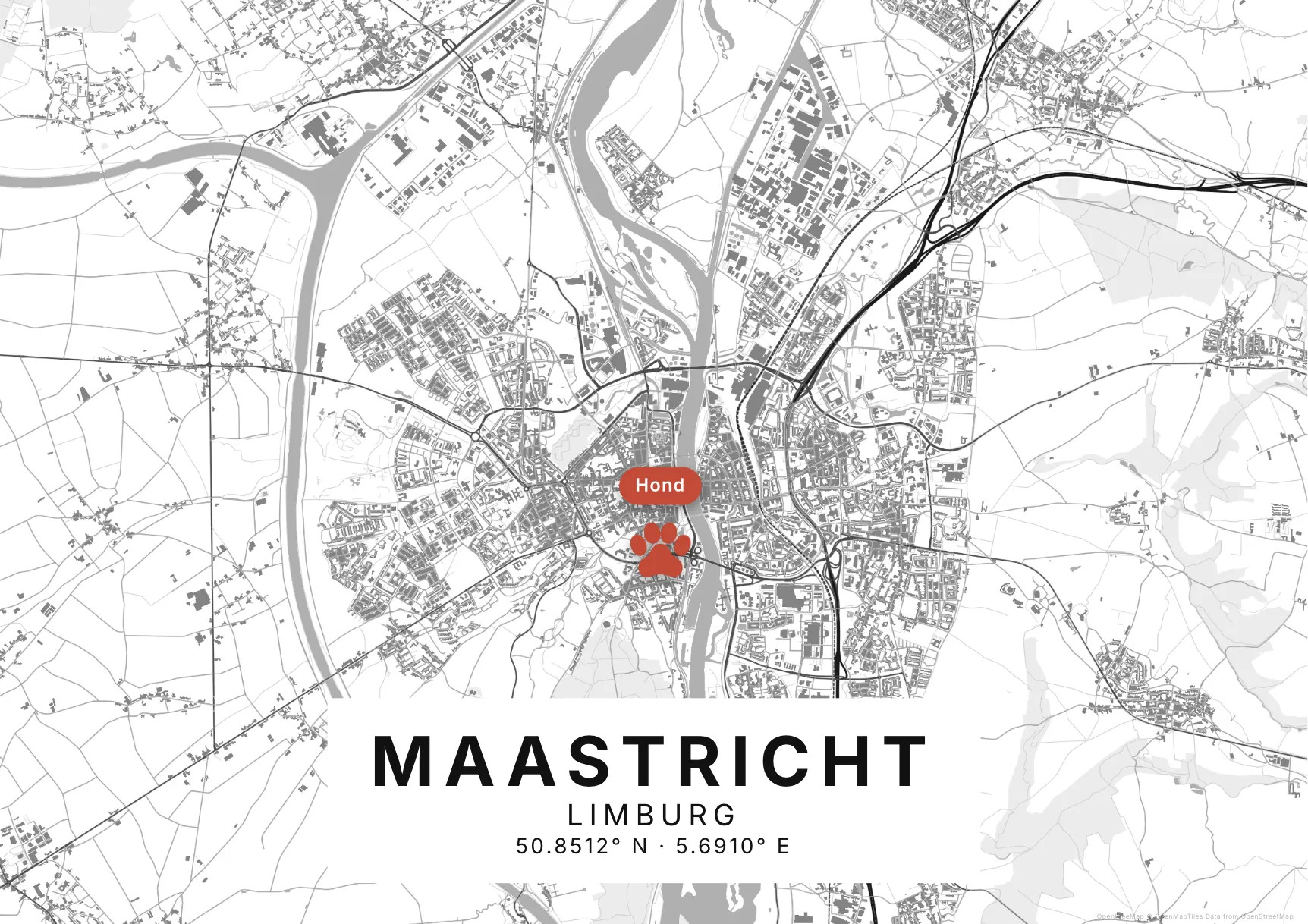 Kaartposter Maastricht in Helder stijl