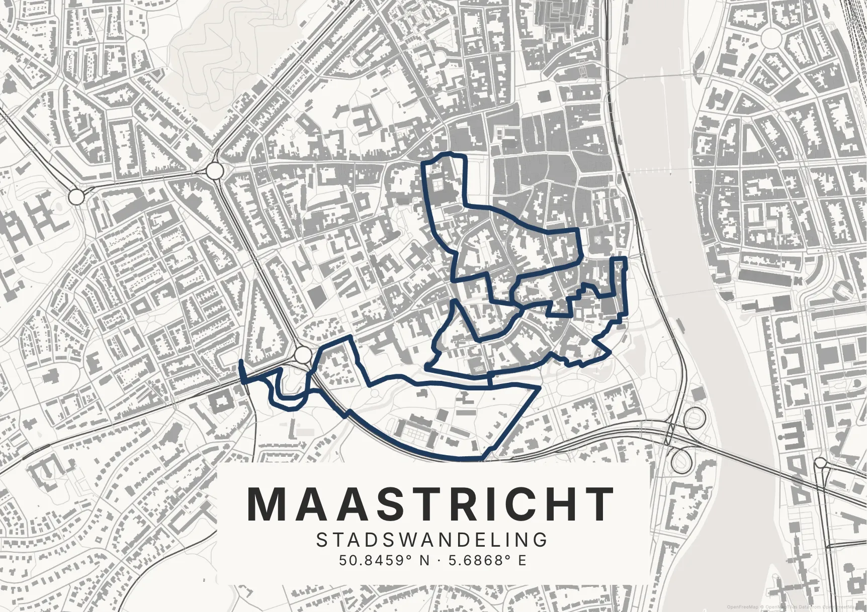 Kaartposter Maastricht in Inktwas stijl