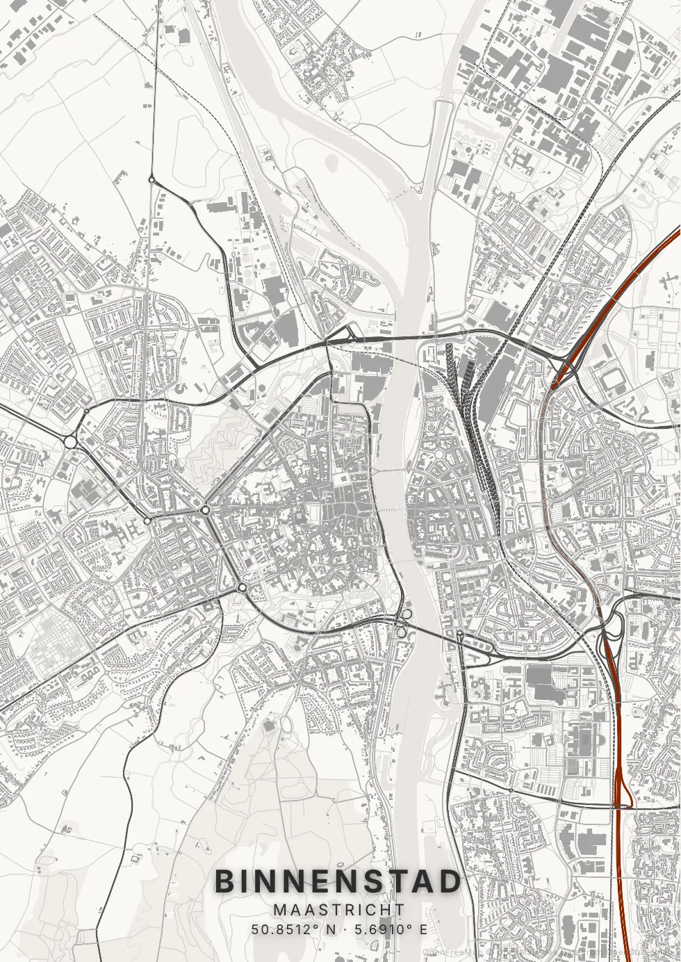 Kaartposter Maastricht in Inktwas stijl