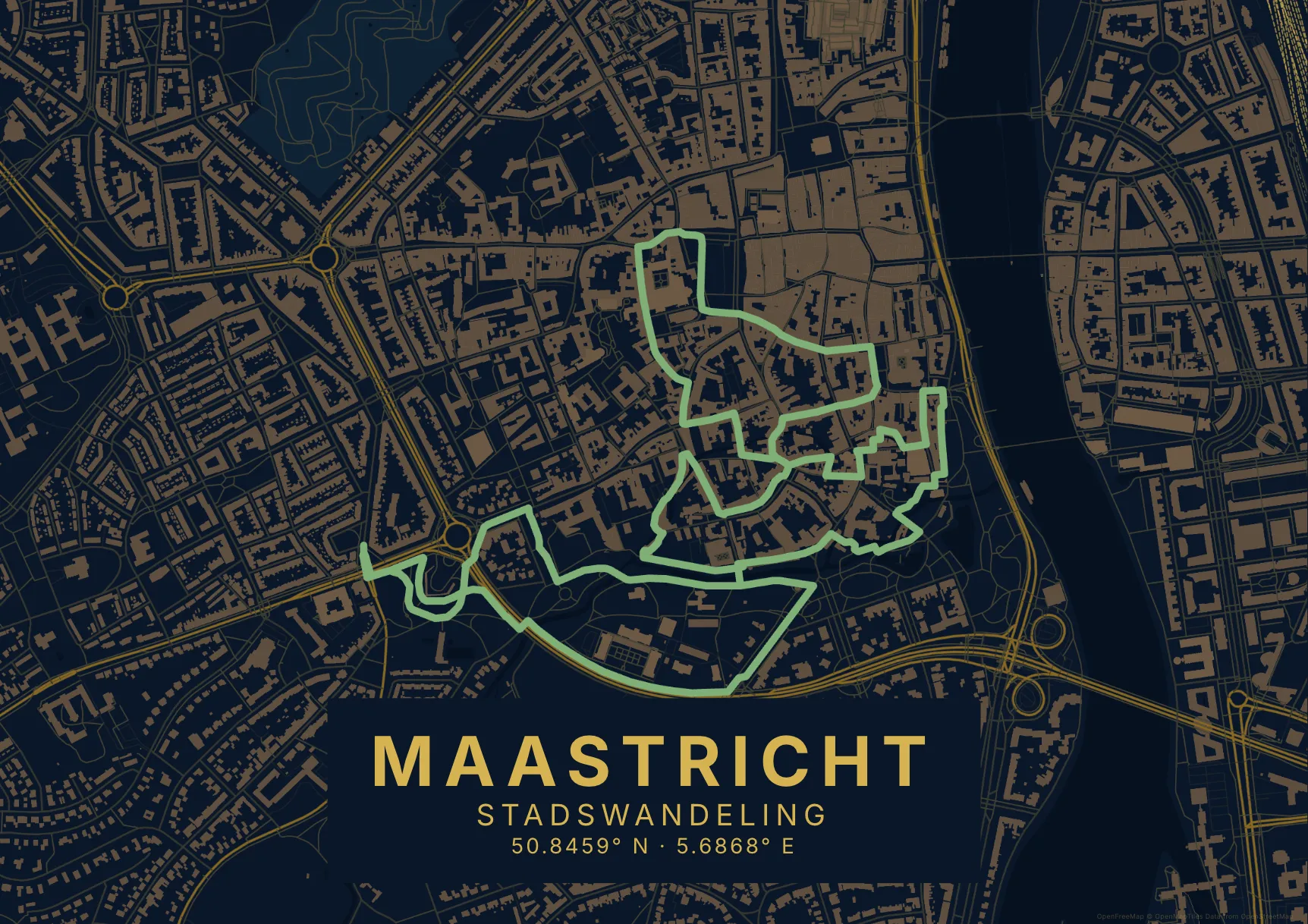 Kaartposter Maastricht in Nachtblauw stijl