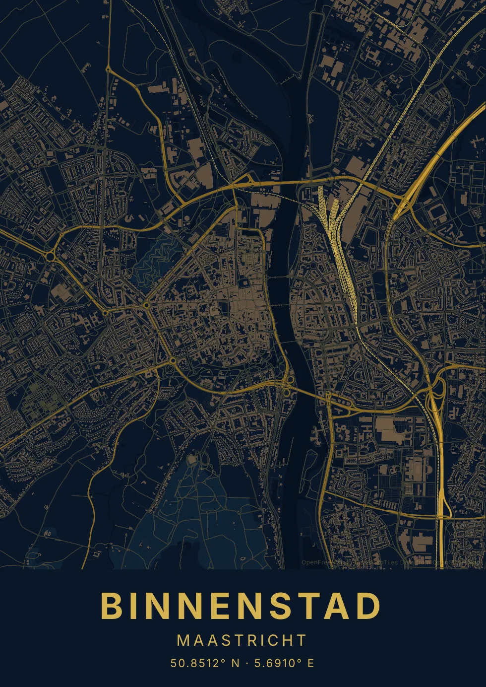Maastricht kaartposter in Nachtblauw stijl
