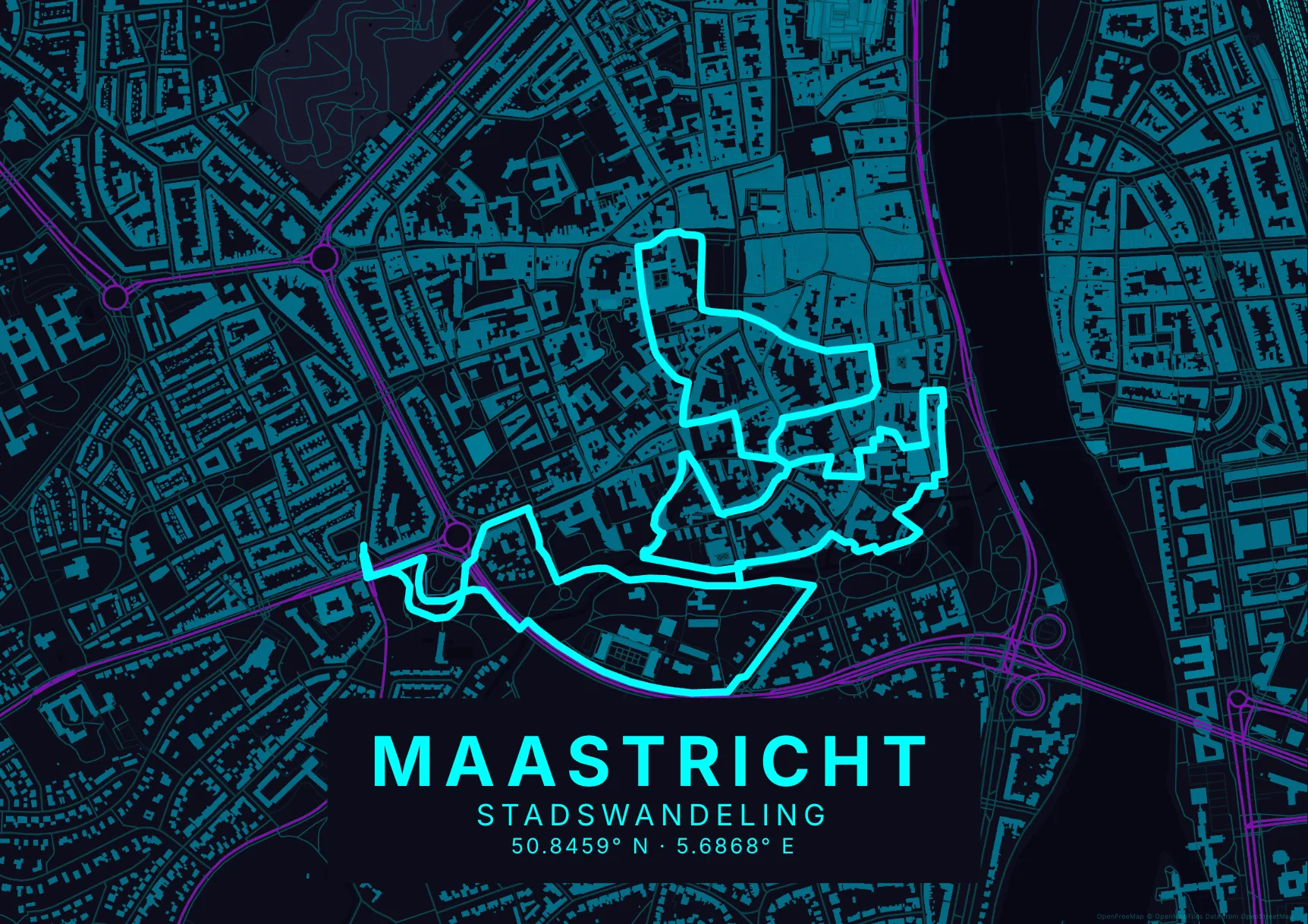 Kaartposter Maastricht in Neon stijl