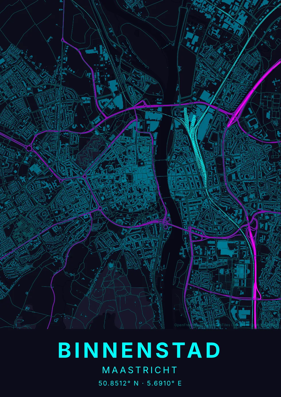 Maastricht kaartposter in Neon stijl