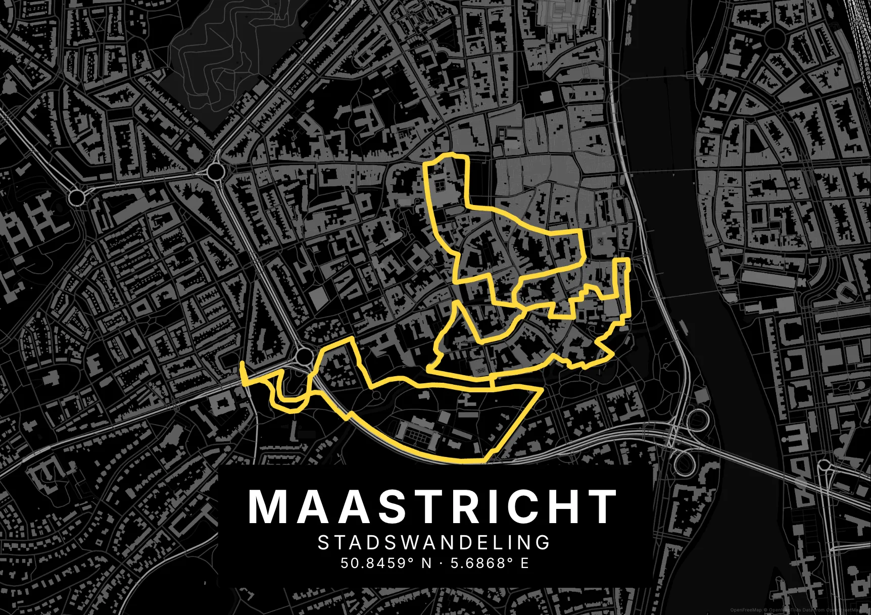 Kaartposter Maastricht in Nachtzwart stijl