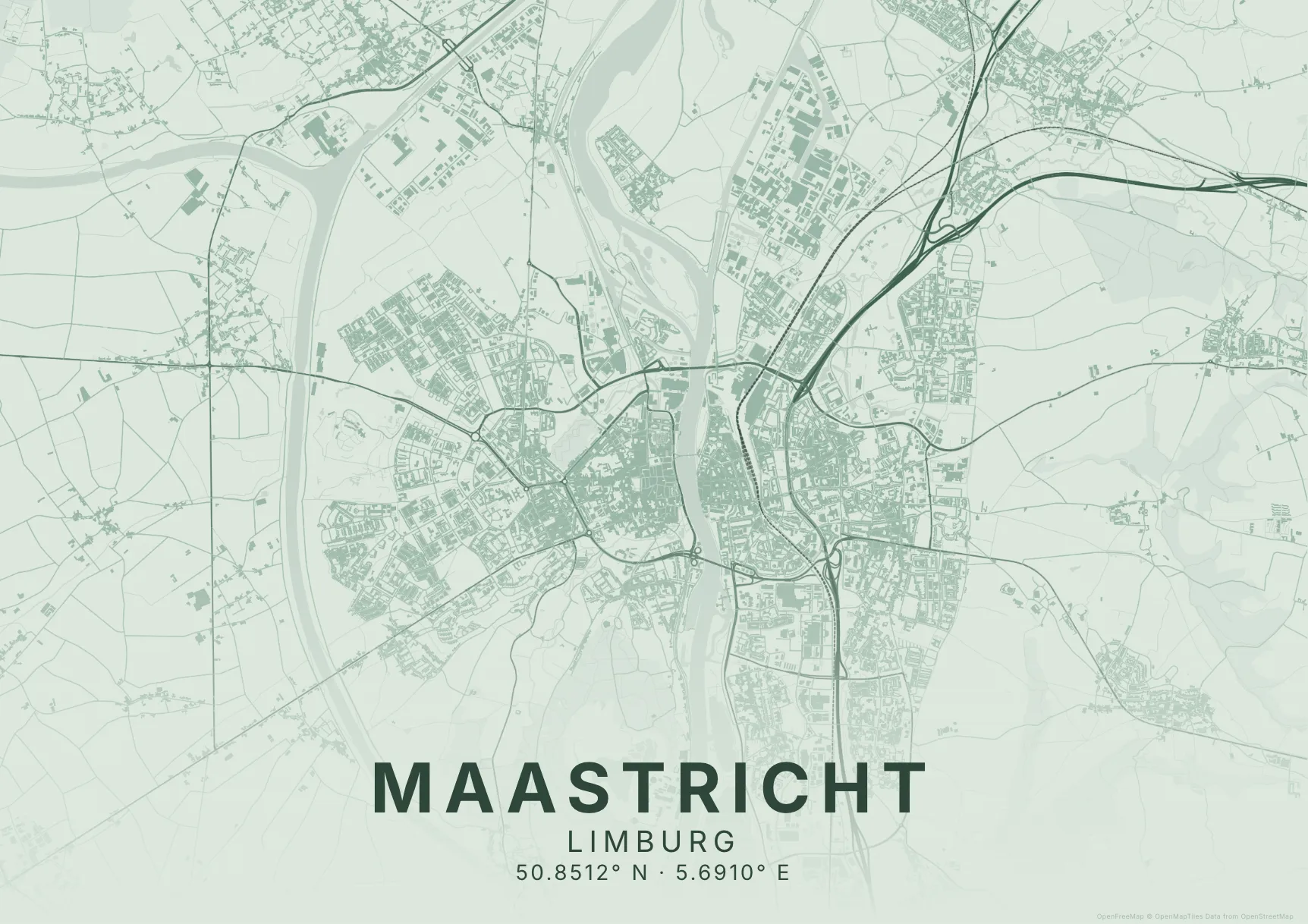 Kaartposter Maastricht in Salie stijl