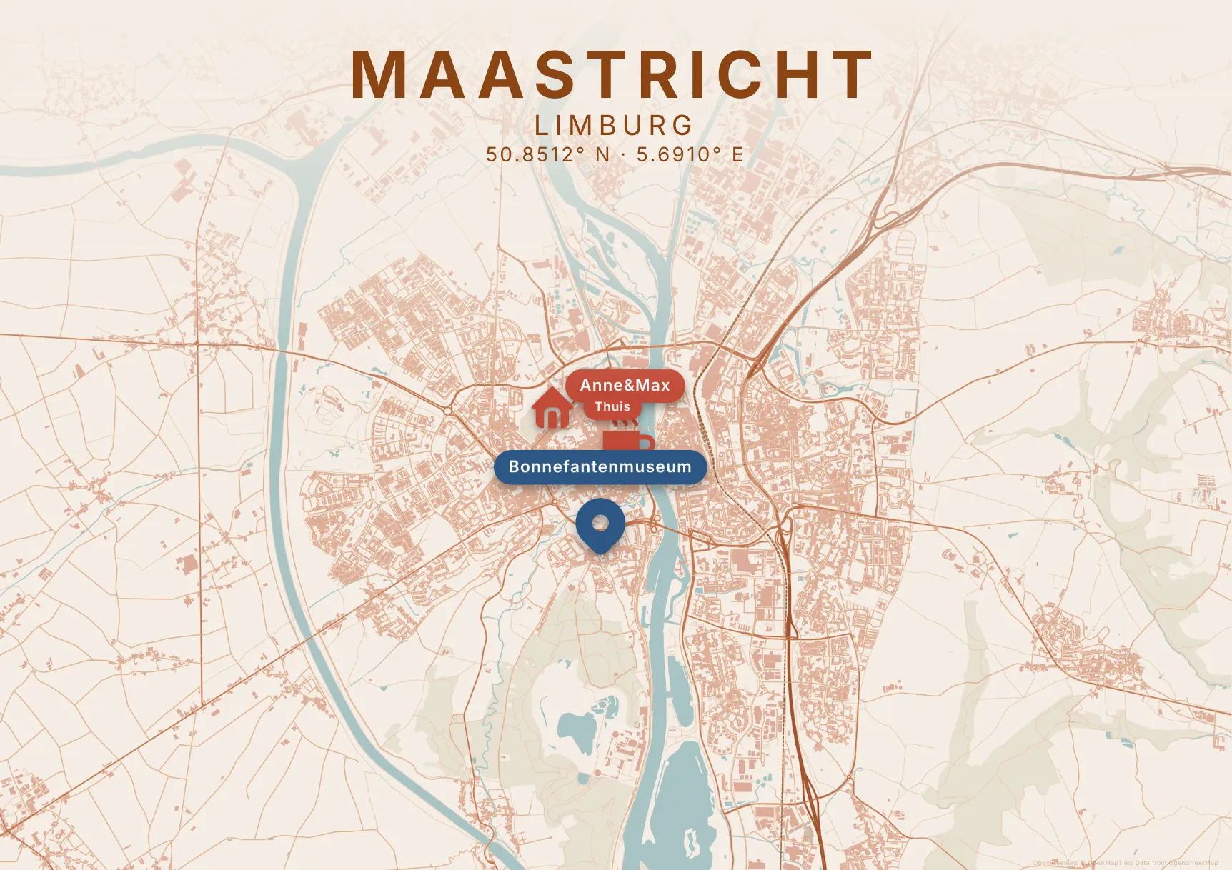 Kaartposter Maastricht in Klei stijl