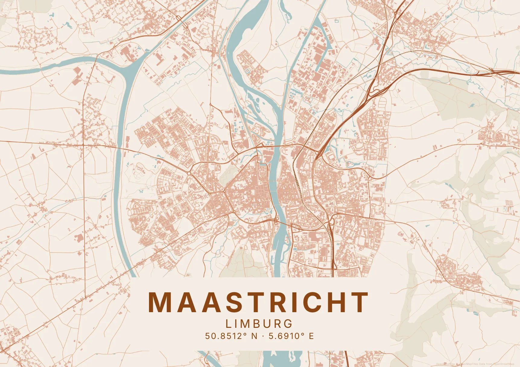 Kaartposter Maastricht in Klei stijl