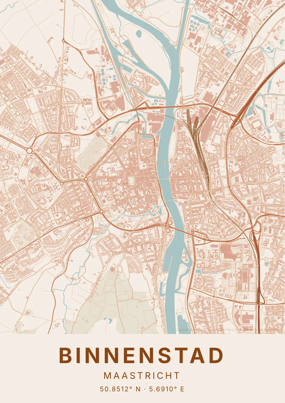 Kaartposter van Maastricht in Klei stijl