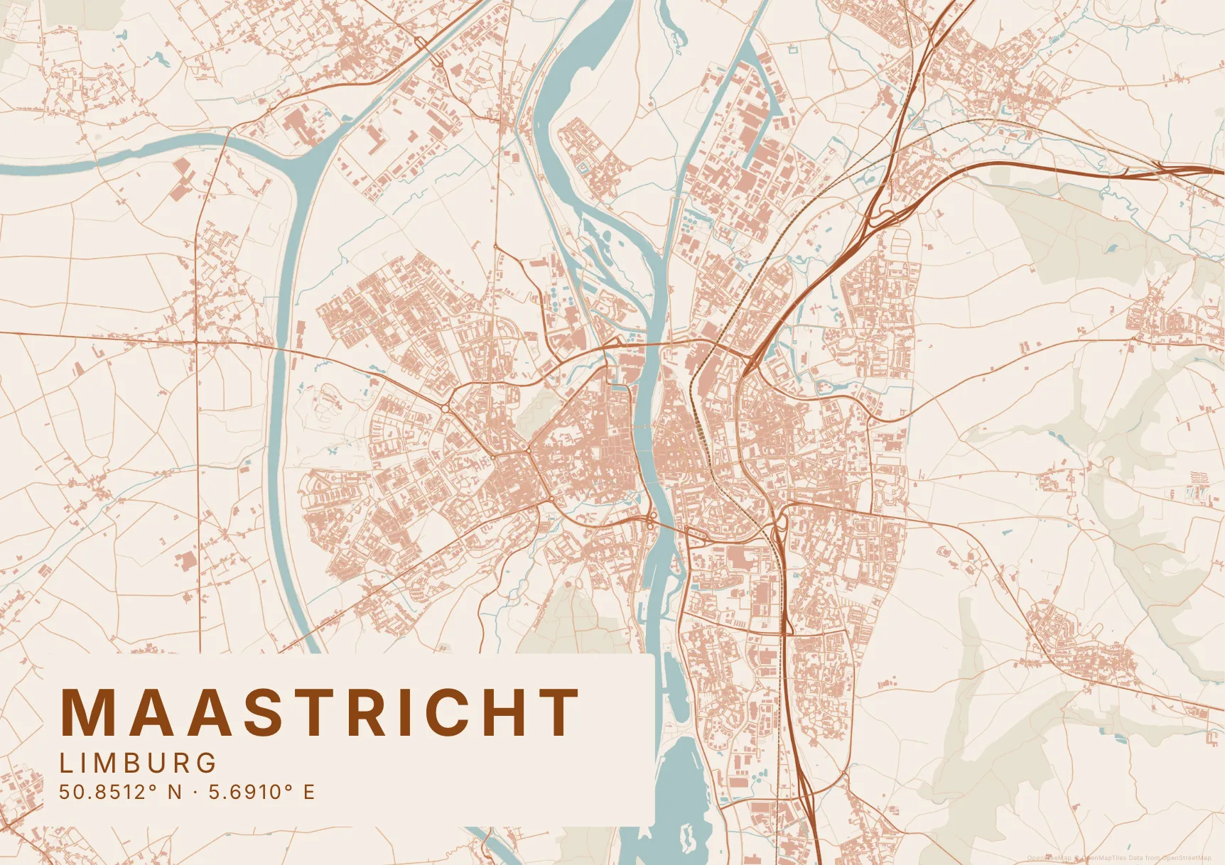 Kaartposter Maastricht in Klei stijl