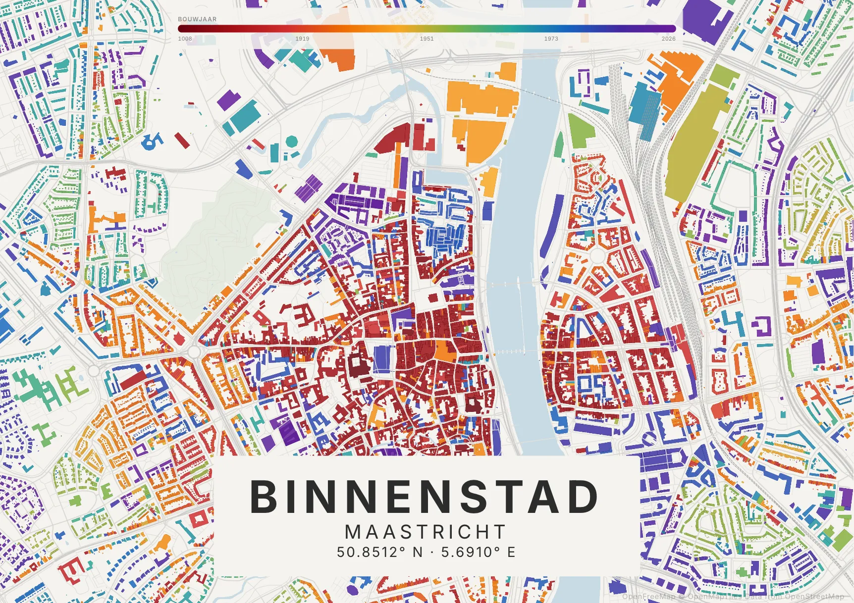 Kaartposter Maastricht in Tijdlaag stijl