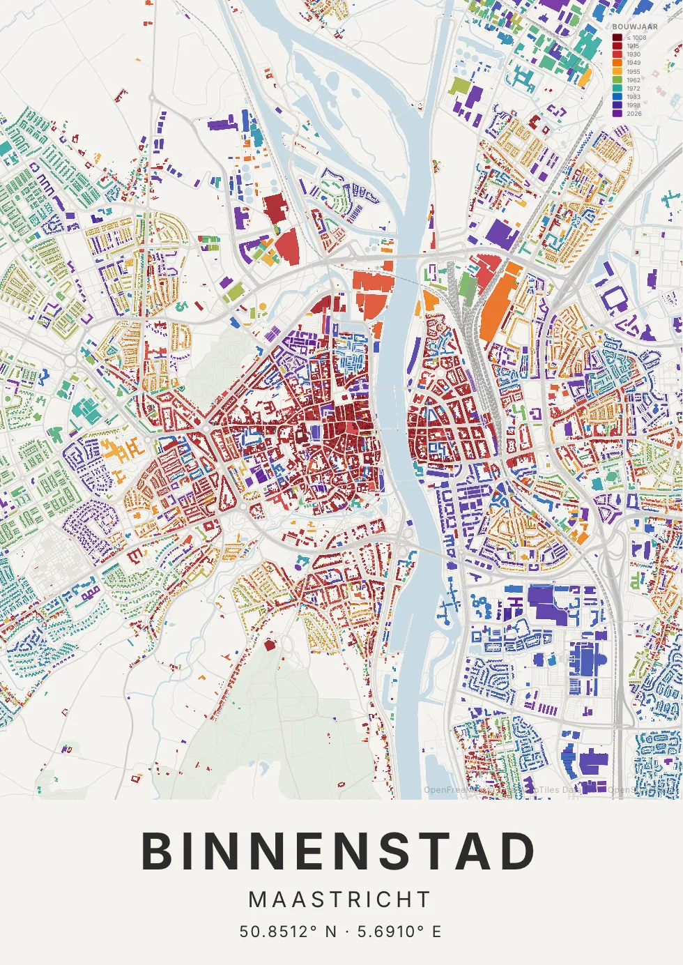 Maastricht kaartposter in Tijdlaag stijl