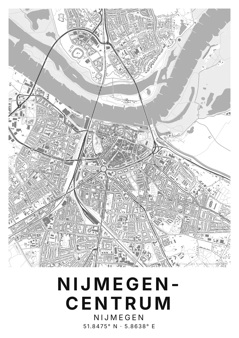 Kaartposter Nijmegen in Helder stijl