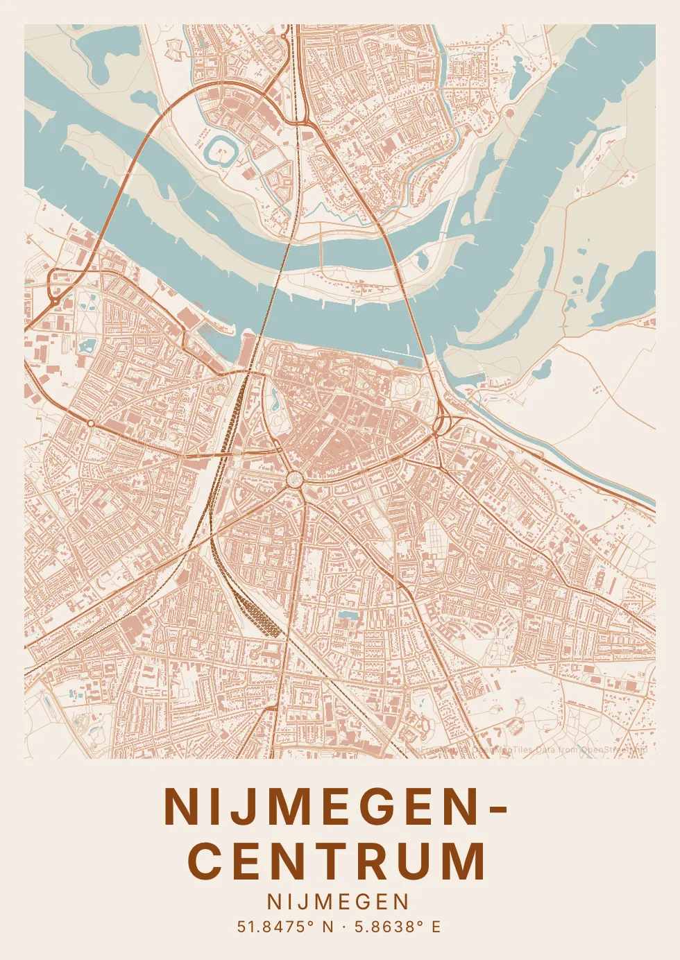 Kaartposter Nijmegen in Klei stijl