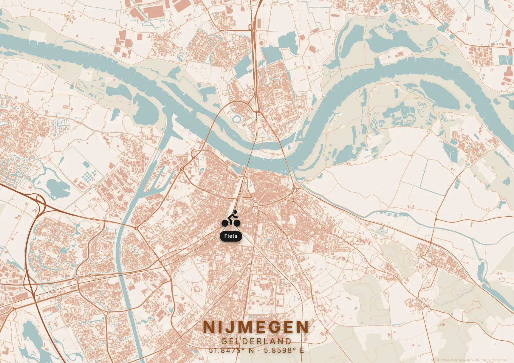 Kaartposter Nijmegen in Klei stijl
