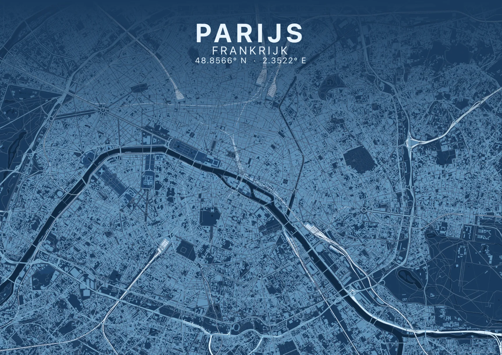 Kaartposter Parijs in Blauwdruk stijl