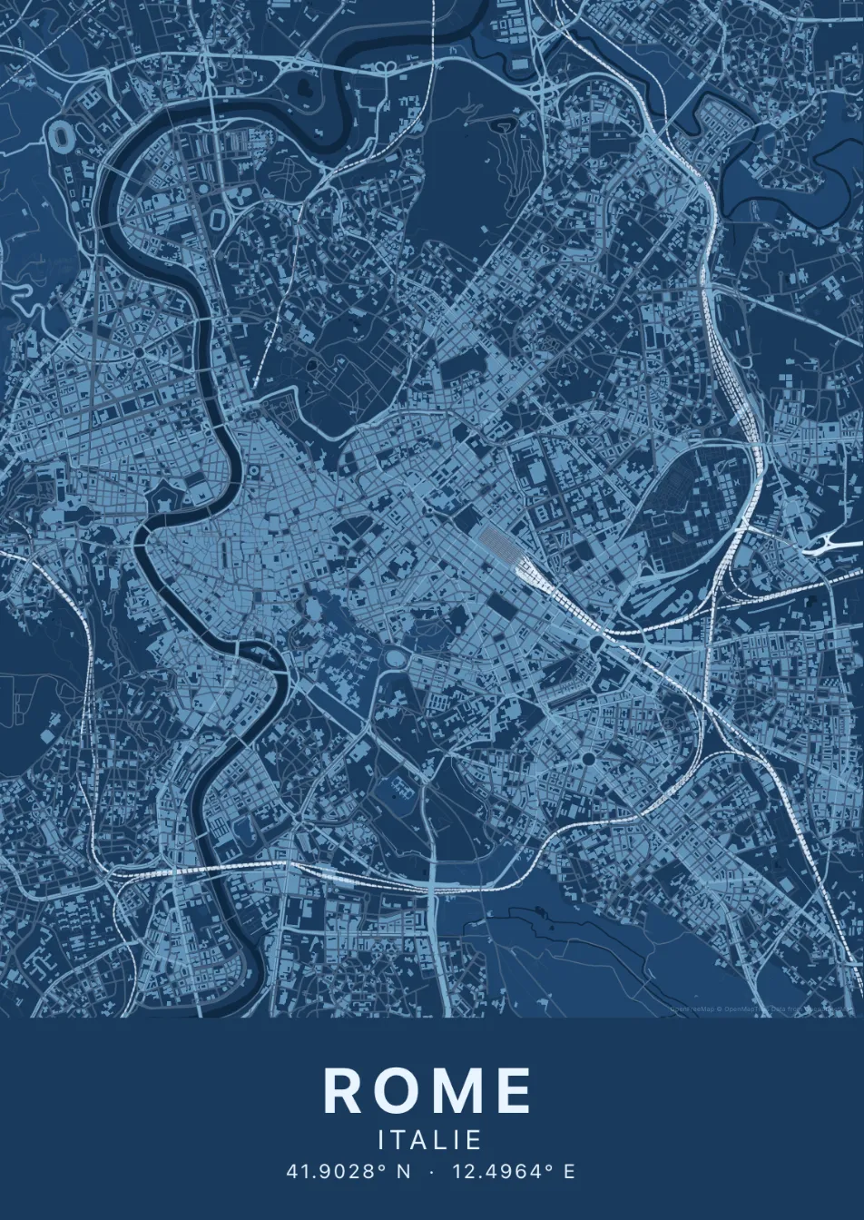 Kaartposter Rome in Blauwdruk stijl