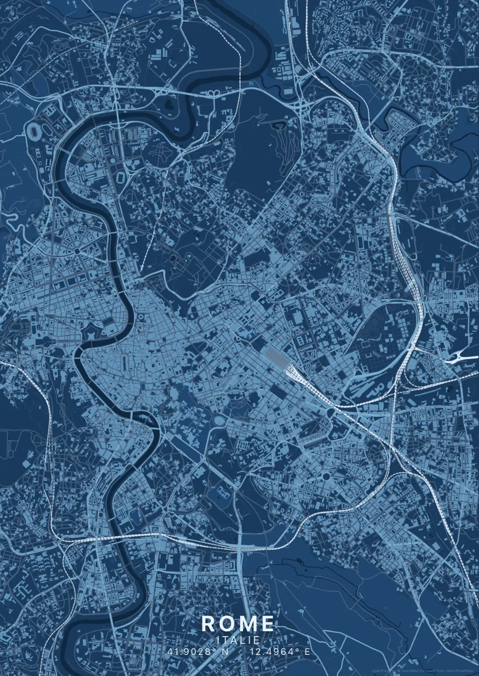 Kaartposter Rome in Blauwdruk stijl