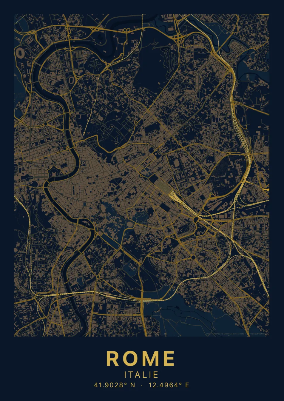 Kaartposter Rome in Nachtblauw stijl