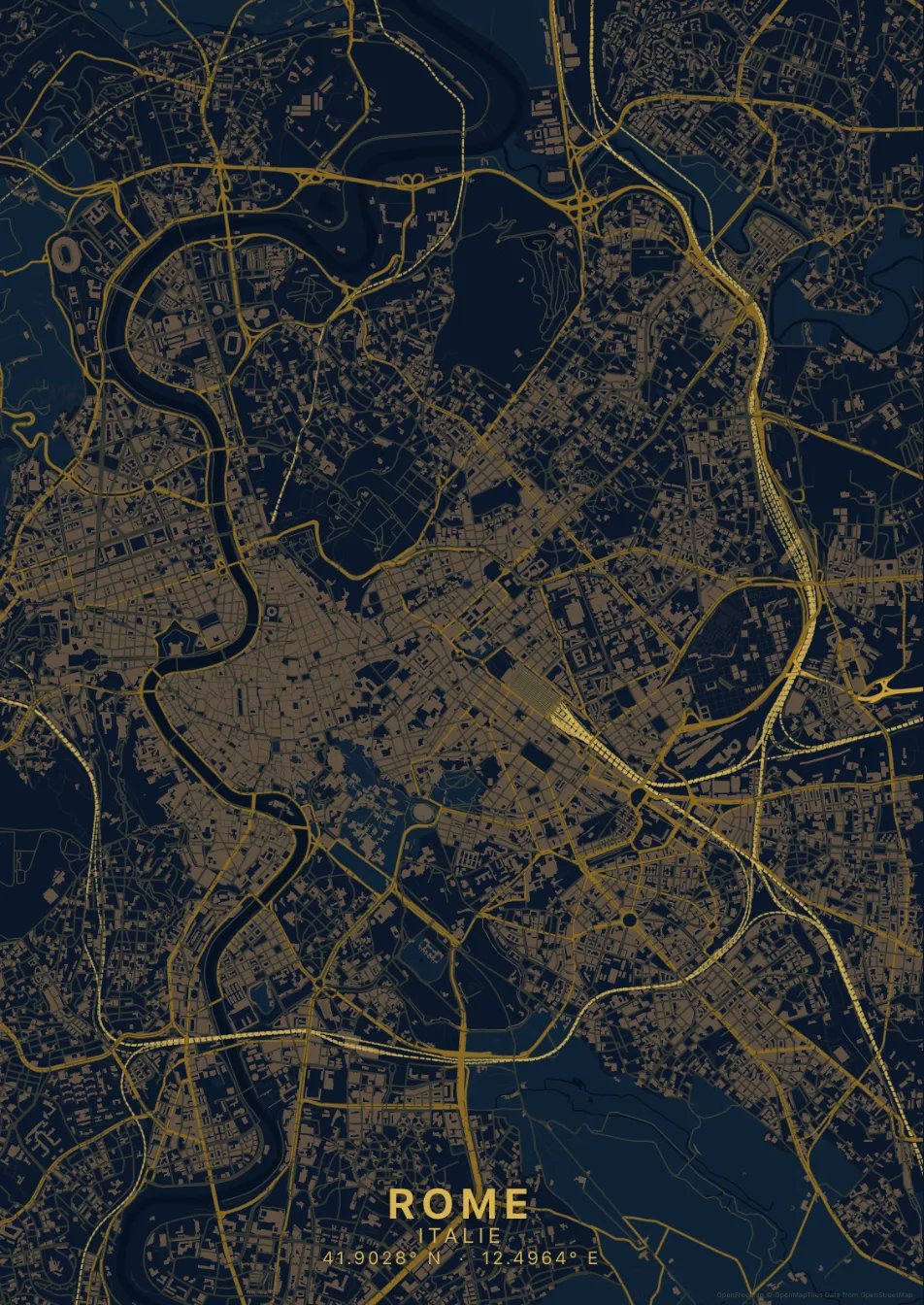 Kaartposter Rome in Nachtblauw stijl