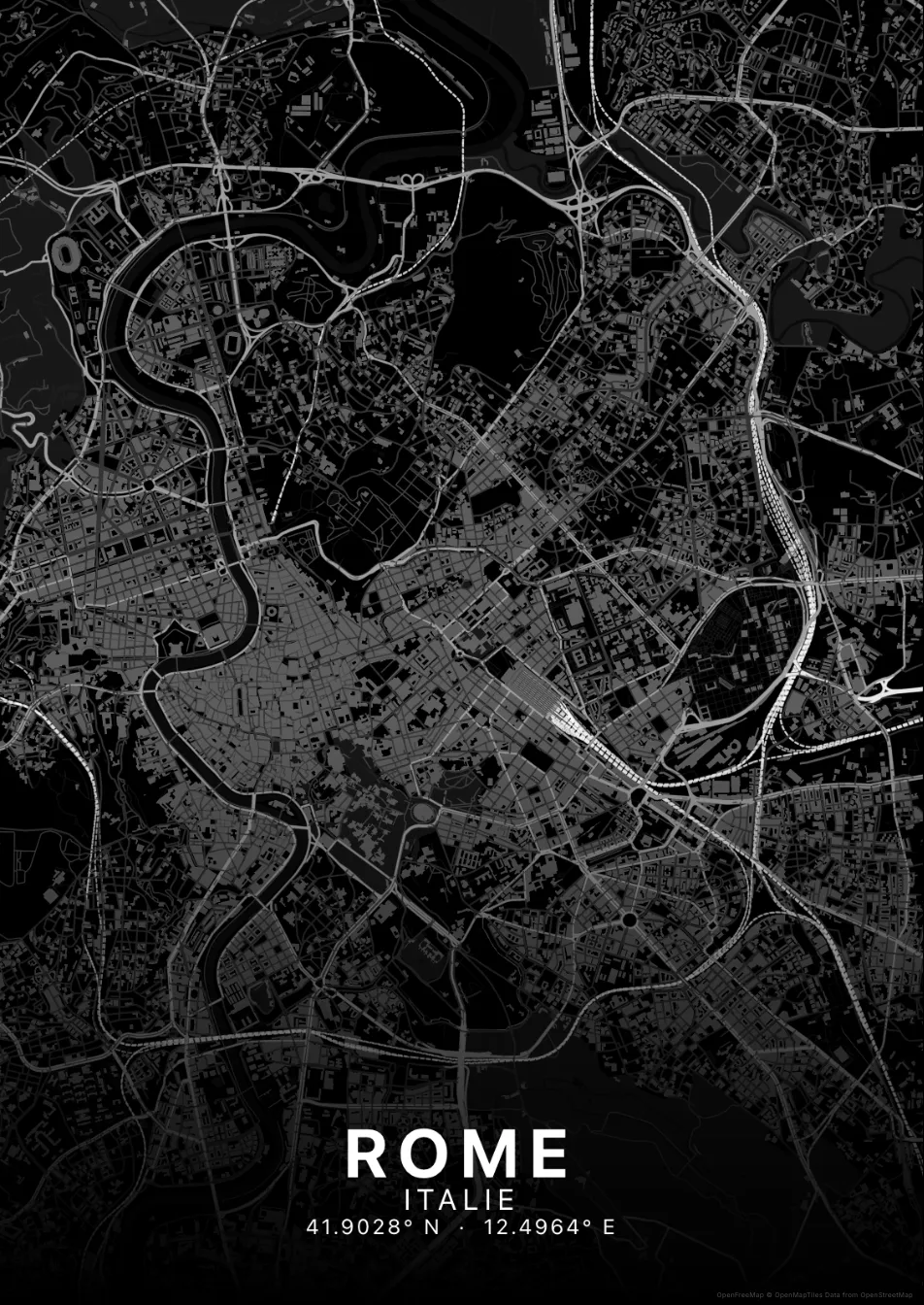 Kaartposter Rome in Nachtzwart stijl