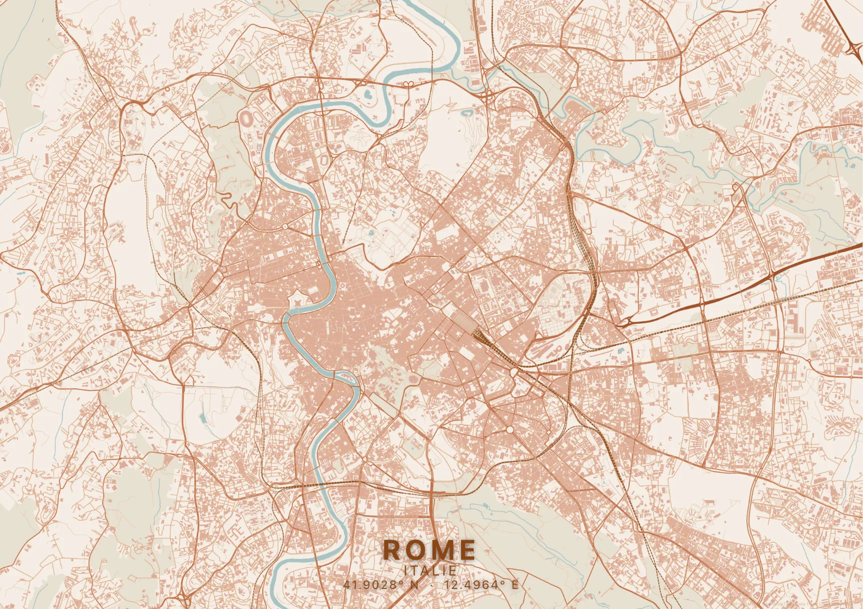 Kaartposter Rome in Klei stijl