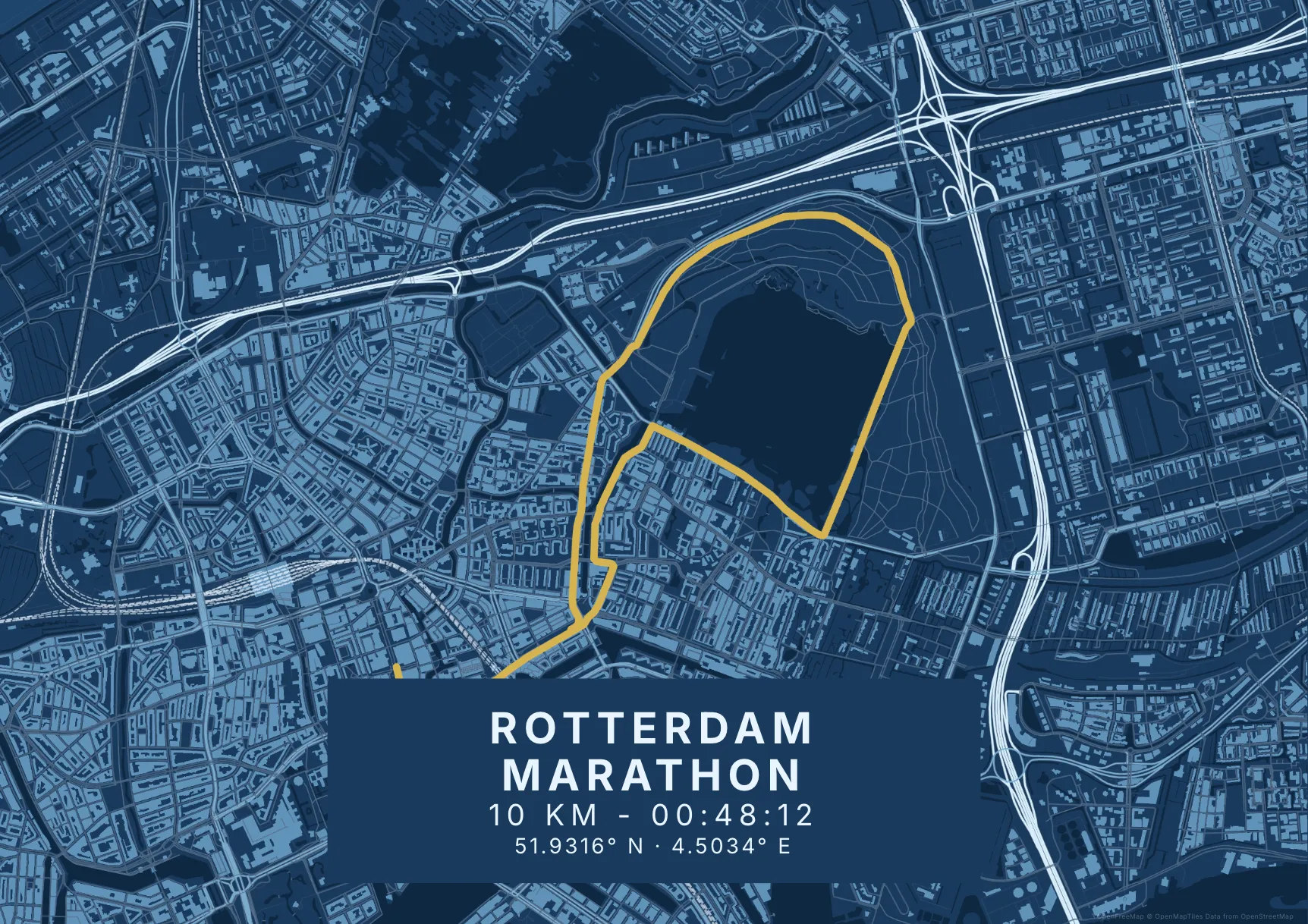 Kaartposter Rotterdam in Blauwdruk stijl, liggend