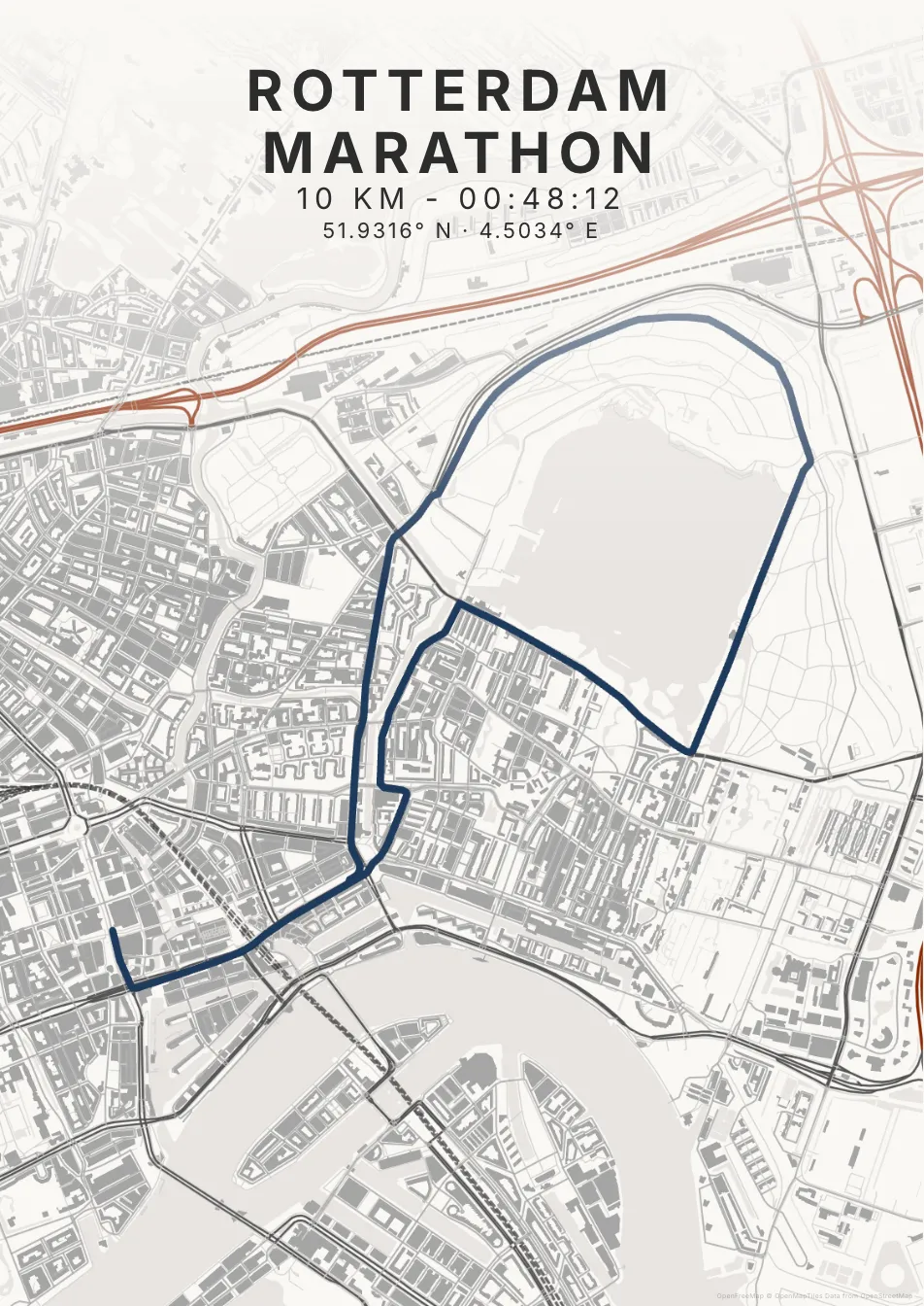 Kaartposter Rotterdam in Inktwas stijl