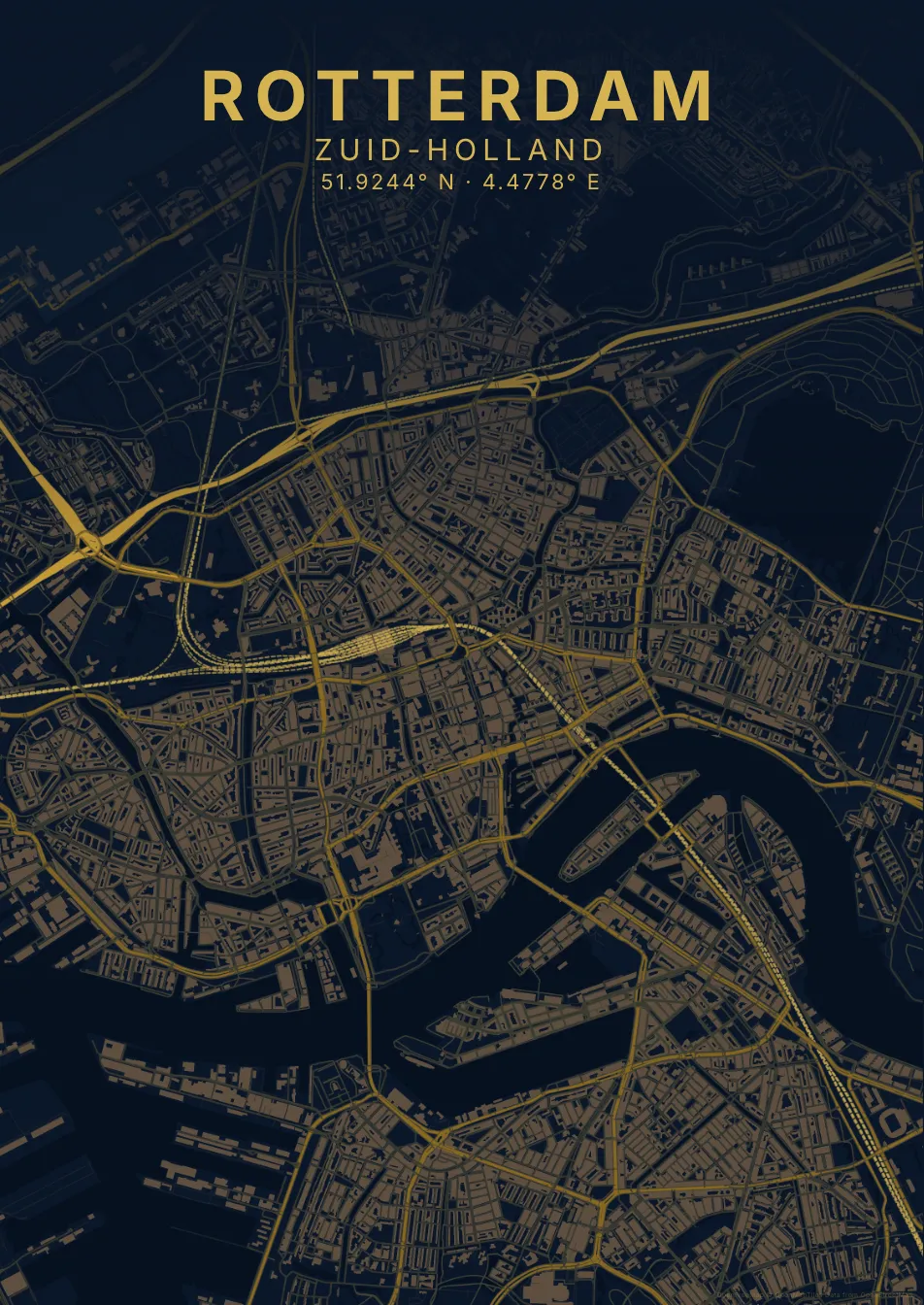 Kaartposter Rotterdam in Nachtblauw stijl