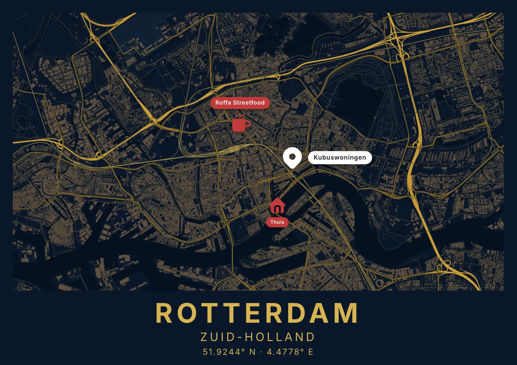 Kaartposter Rotterdam in Nachtblauw stijl