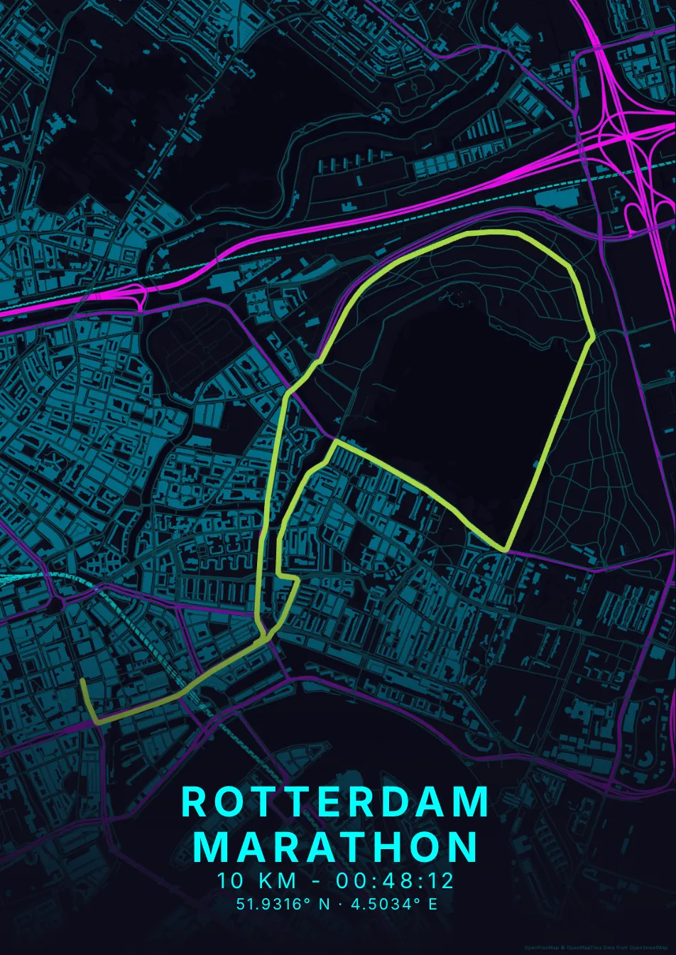 Kaartposter Rotterdam in Neon stijl