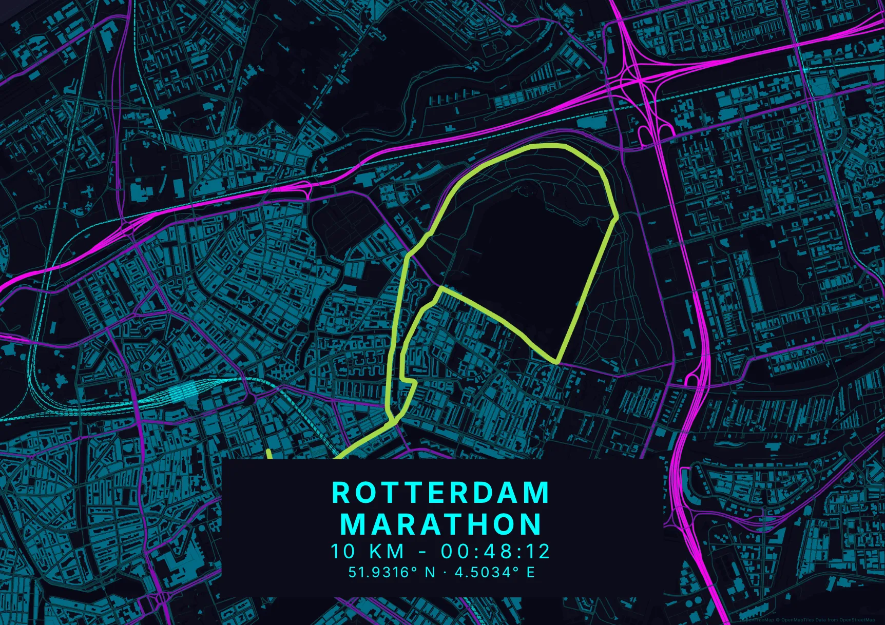 Kaartposter Rotterdam in Neon stijl
