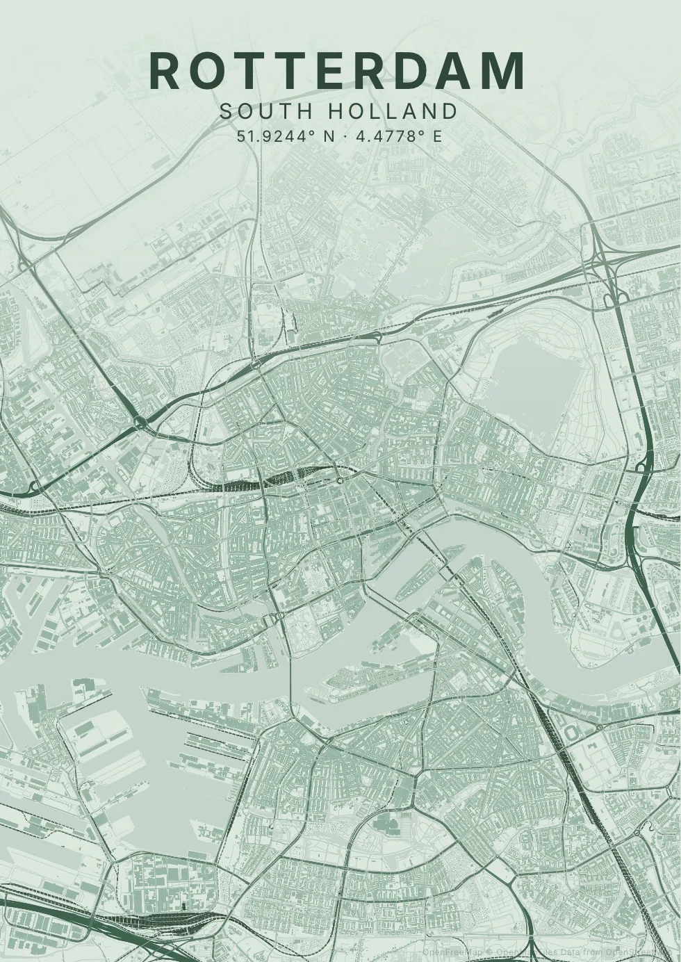 Kaartposter Rotterdam in Salie stijl