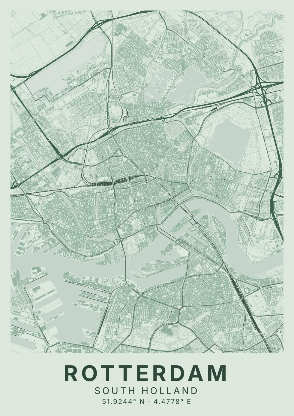 Kaartposter Rotterdam in Salie stijl