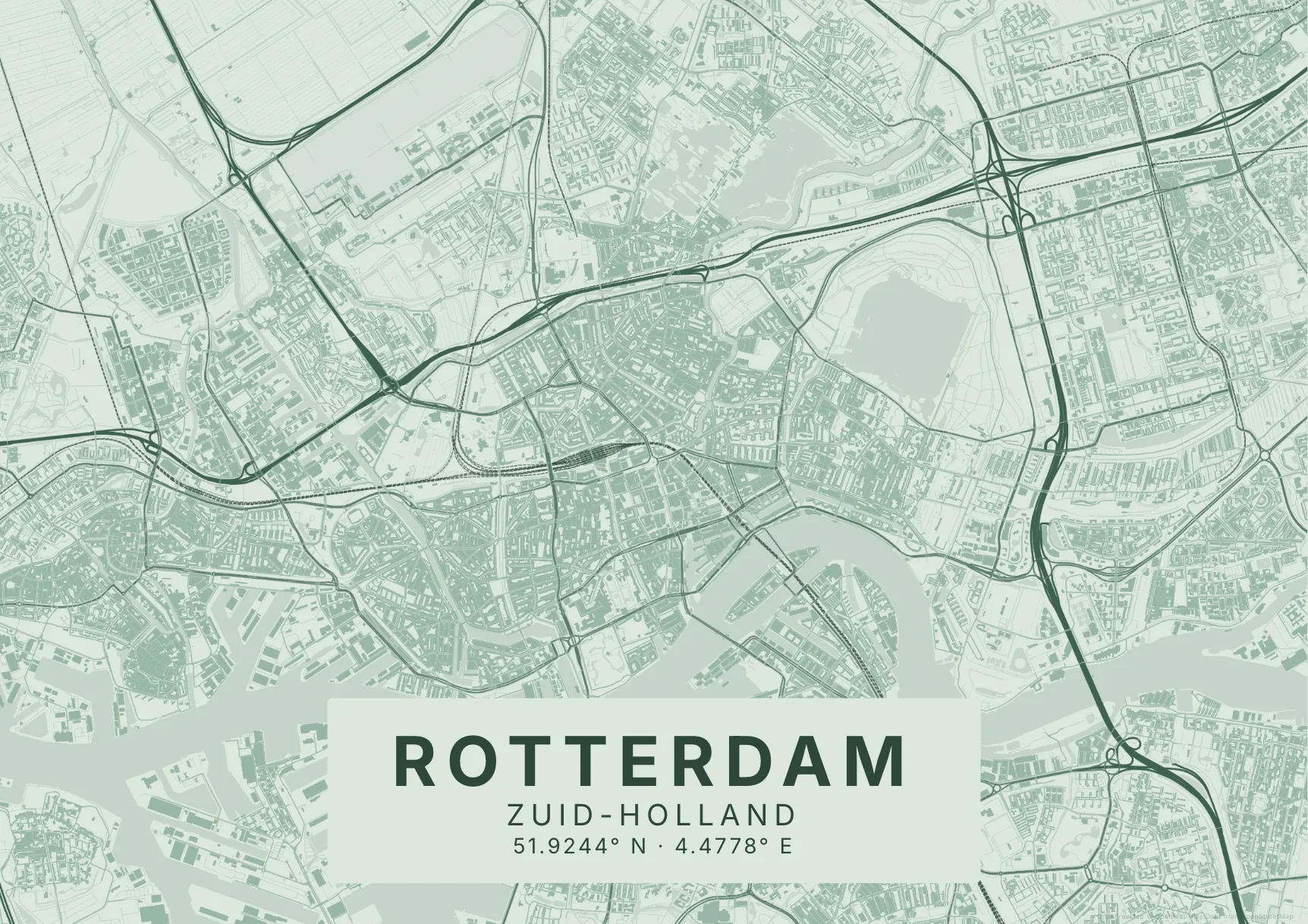 Kaartposter Rotterdam in Salie stijl