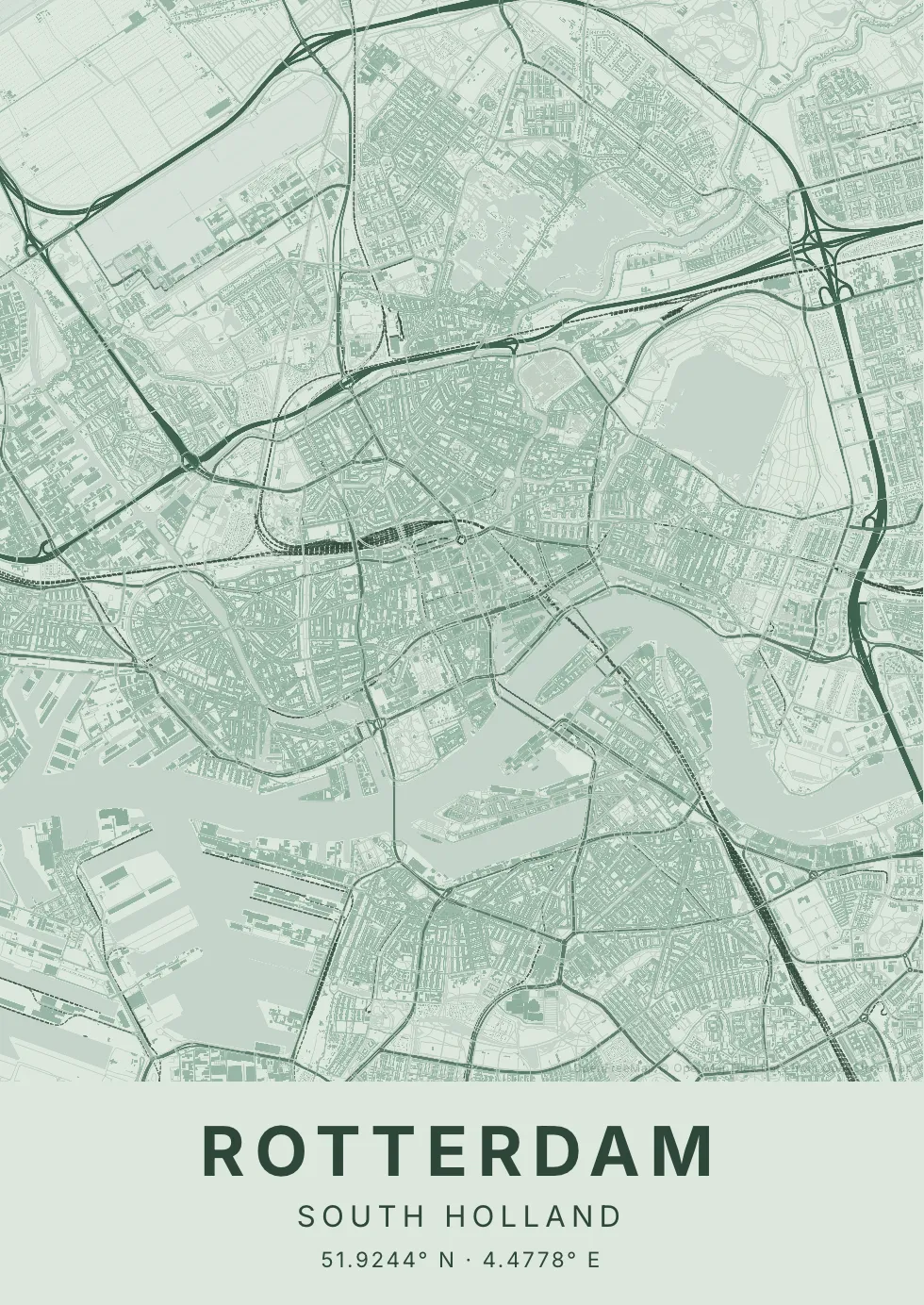 Rotterdam kaartposter in Salie stijl