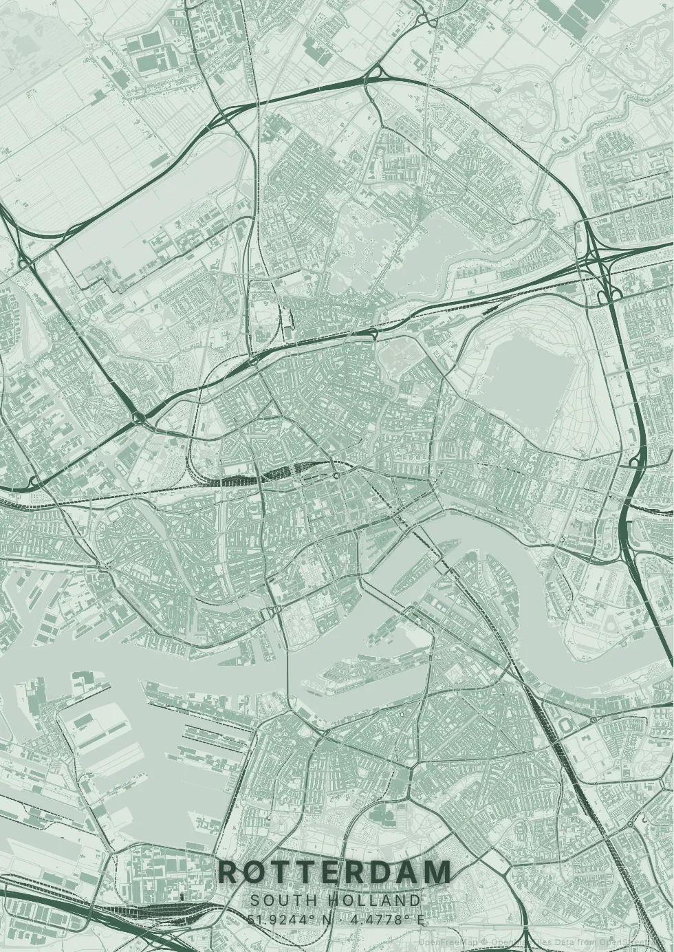 Kaartposter Rotterdam in Salie stijl