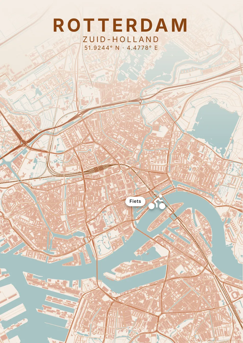Kaartposter Rotterdam in Klei stijl