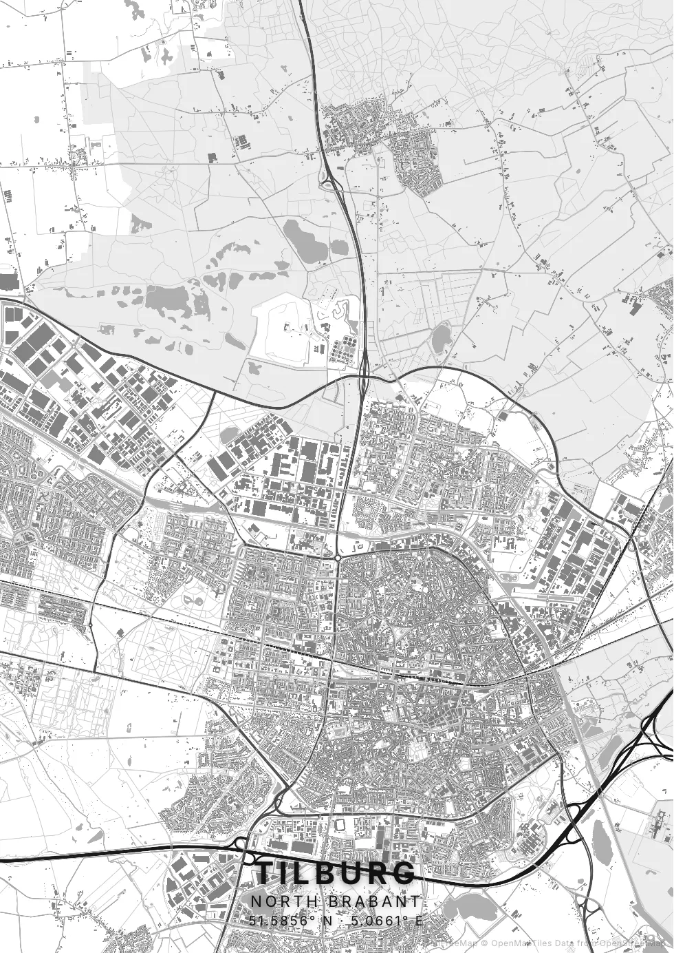 Kaartposter Tilburg in Helder stijl