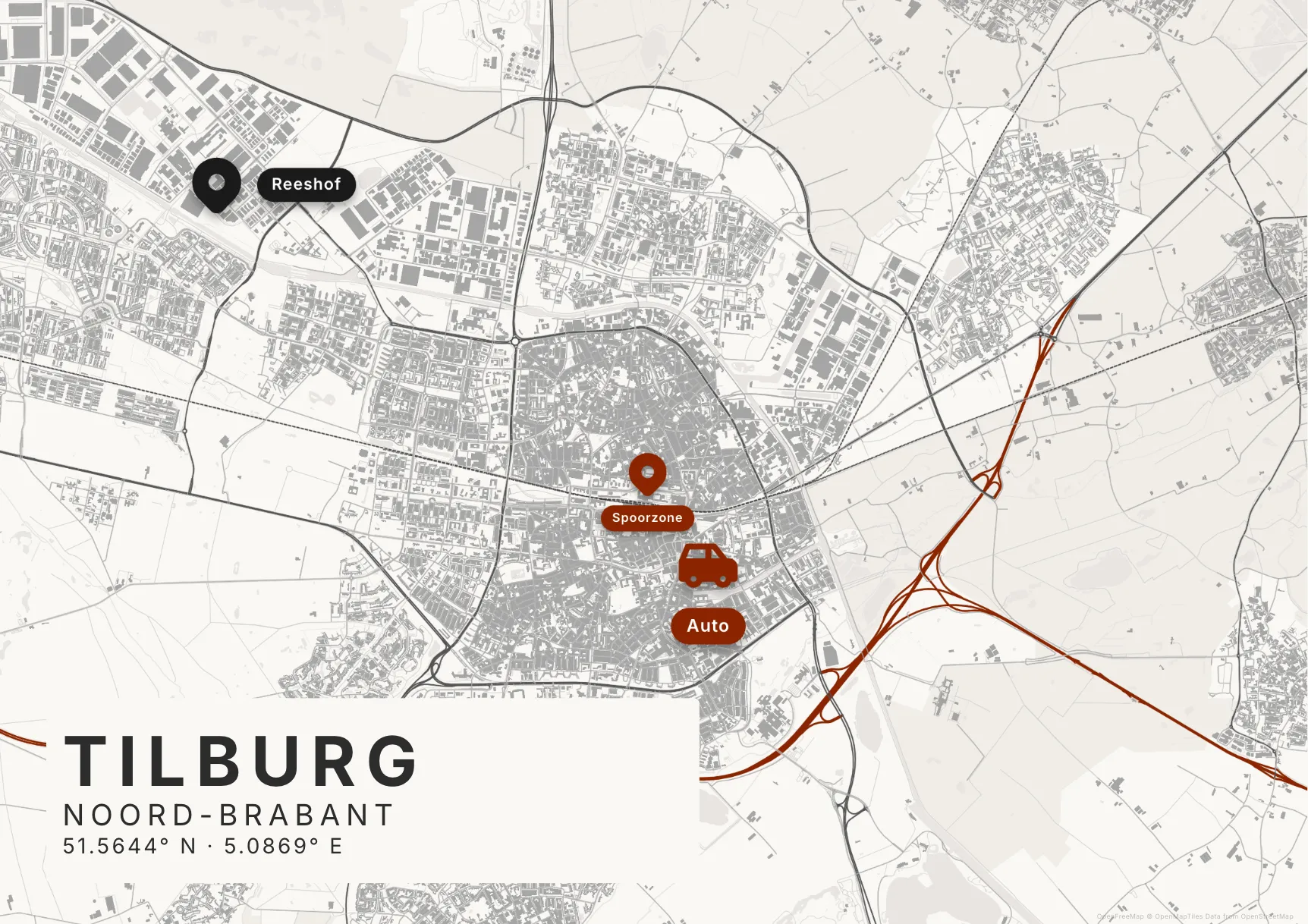 Kaartposter Tilburg in Inktwas stijl