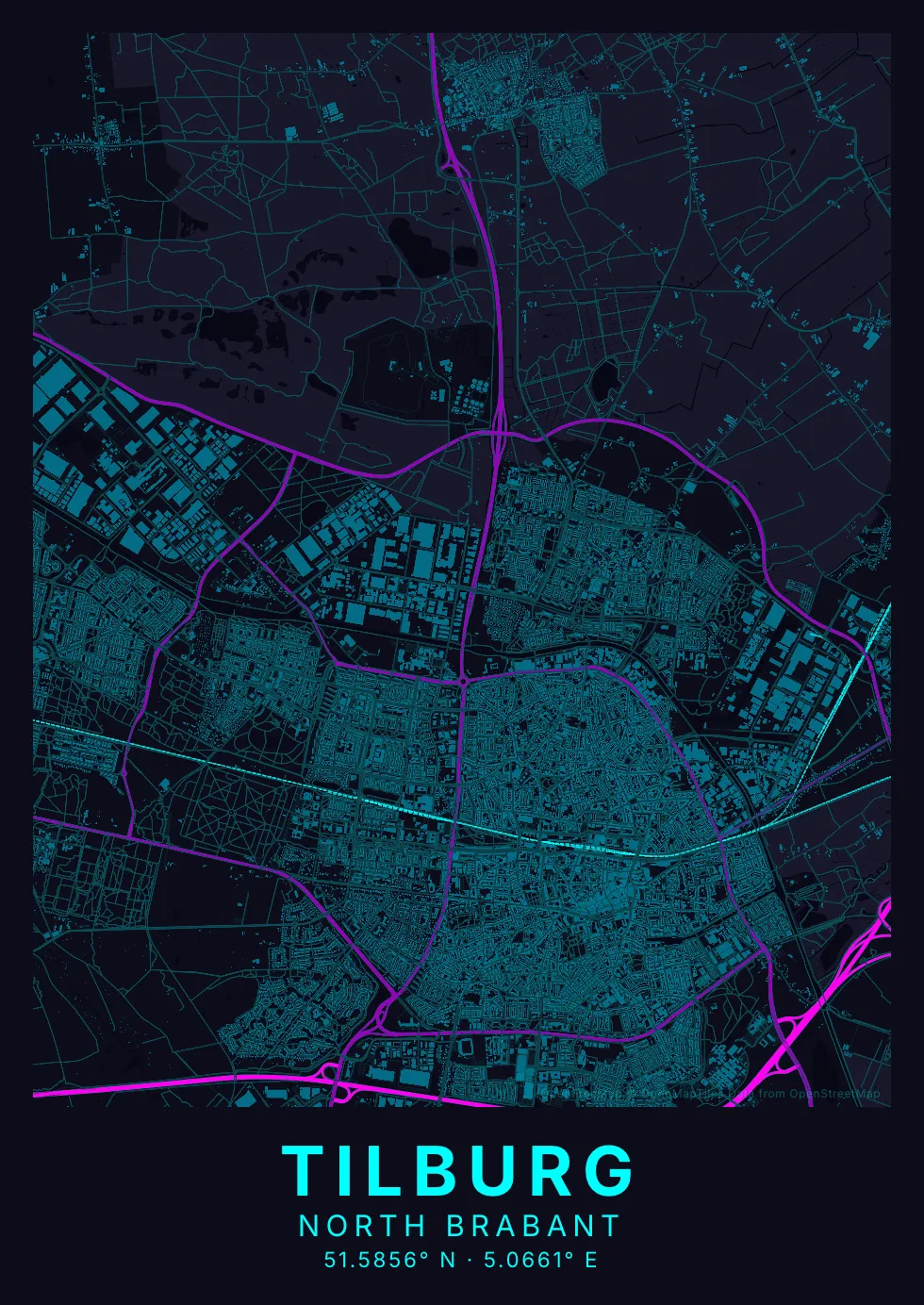 Kaartposter van Tilburg